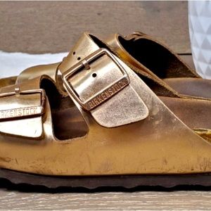 Birkenstock Arizona Metallic Copper Rose Gold Soft Footbed Size 38